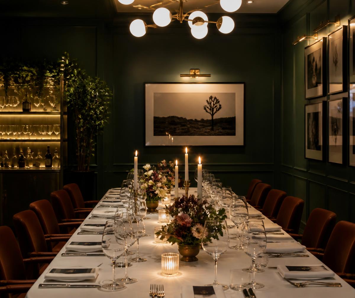 Private dining room set for a group event